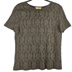 Vintage Talbots Women's Lace Overlay Blouse Medium Made in USA Elegant Black...